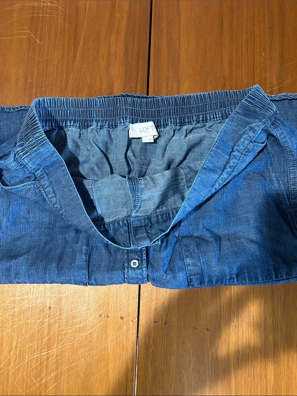 LOFT Blue Denim Button-Front Skirt